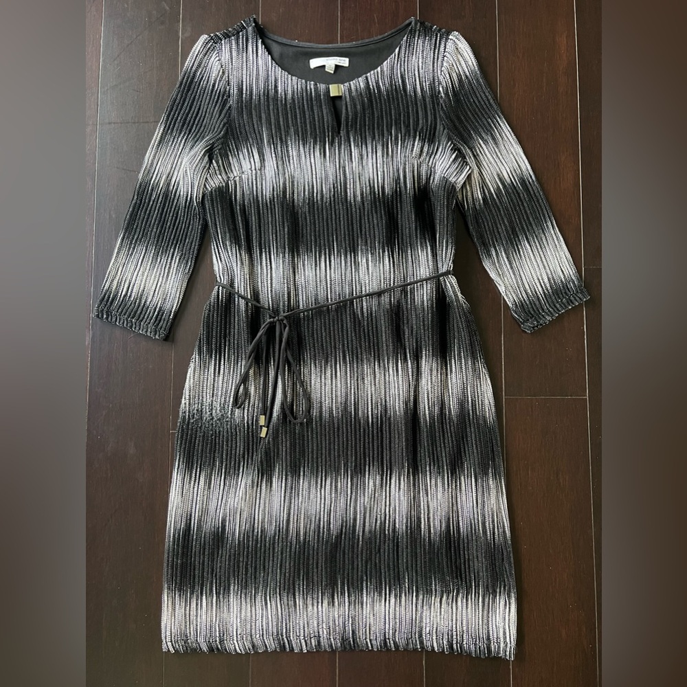 Studio One Belted Sheath Dress Black Gray Knit Keyhole Size 10 Work Chic - Picture 8 of 9